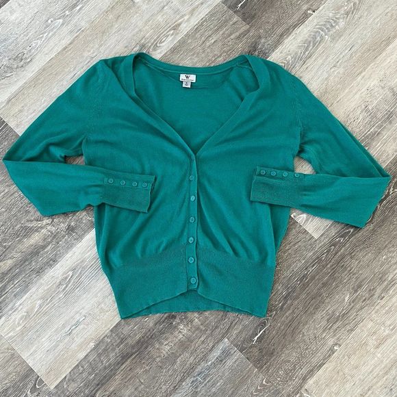 Worthington button front sweater cardigan green size medium - Picture 2 of 9